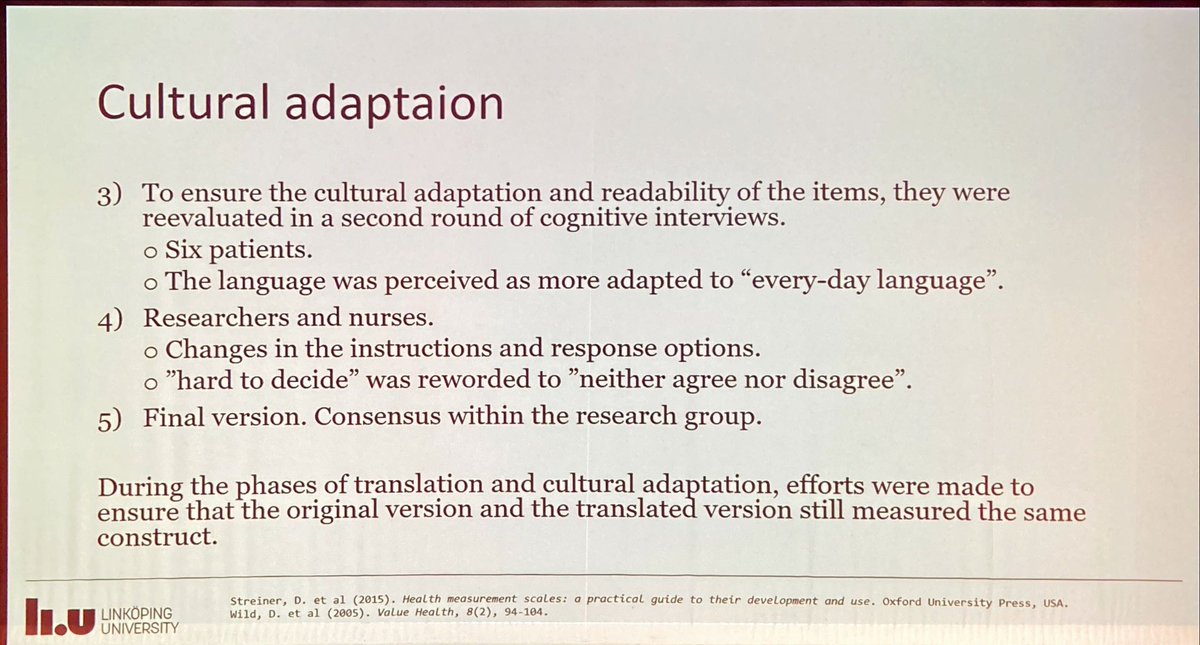 <a href="/safstrom_emma/">Emma Säfström</a> discussed the importance of #cultural adapting questionnaires when you want to translate these #NCNR2023 

Why?

🌏Language nuances
🌍Contextual relevance

Read more about her work here: liu.diva-portal.org/smash/resultLi…