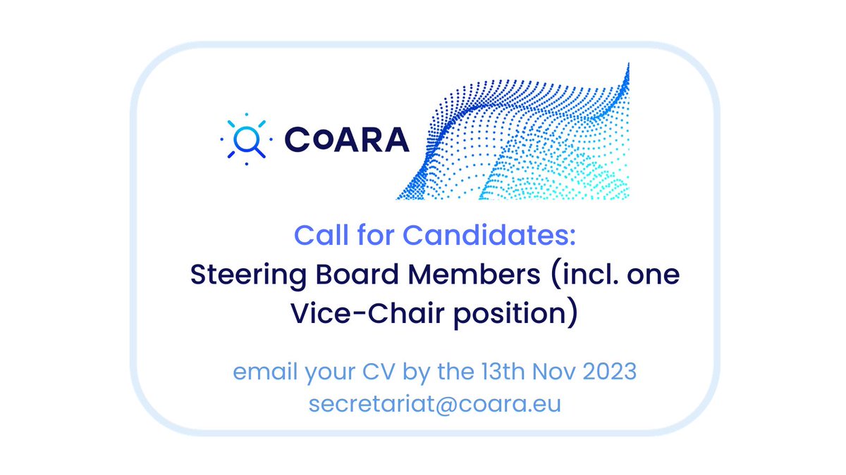 🌐 CoARA is looking for passionate individuals to join our Steering Board! We have five openings, including one Vice-Chair position! If you're eager to shape the future of our coalition, this is your chance! 🚀 🗓️Deadline: Nov 13📝 Find details here: coara.eu/news/call-for-…