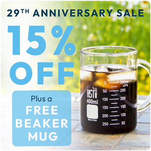 HSTools's tweet image. 🎉Attention #Teachers! It’s our 29th #Anniversary! To celebrate, order now and enjoy 15% off!* Plus, when you spend $50 or more, you’ll get a FREE Home #Science Tools beaker mug as our #anniversarygift to you. Be sure to add it to your cart!