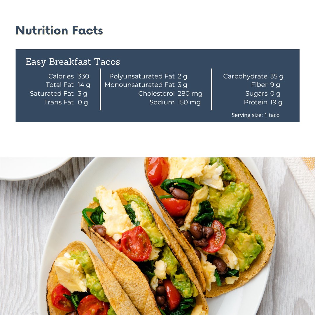 Celebrate #NationalTacoDay with these <a href="/american_heart/">American Heart Association</a> Heart-Check Certified Easy Breakfast Tacos! 🌮
With black beans, eggs and veggies, these can be enjoyed any time of day! bit.ly/3QT3XI0
Recipe by <a href="/heart/">Heart</a>.health.nutritionist | 📷: <a href="/cookinRD/">Sara Haas RDN</a>