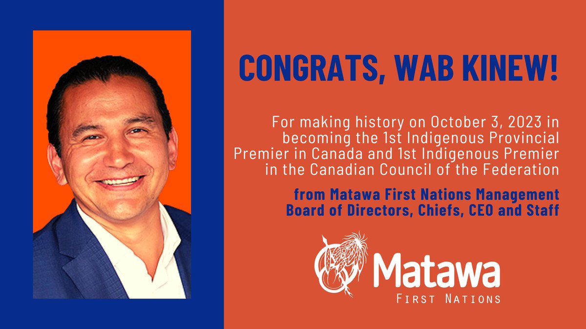 MatawaFNM's tweet photo. Congrats to the 1st #Neechie #PREMIER and member of the Council of the Federation on Turtle Island! #wabkinew is a #proudmoment in #canpoli #history for all of us! https://t.co/sOIcWLNfF7