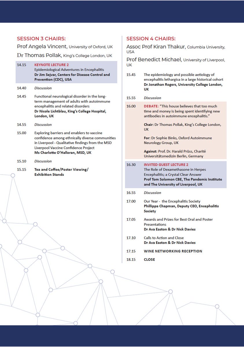 The full programme for this year's Encephalitis Conference is out! Spanning all disciplines, all kinds of encephalitis and an exciting mix of debate, teaching sessions, datablitz and keynotes - check it out and register for December 4th/5th here: encephalitis.info/Listing/Catego…