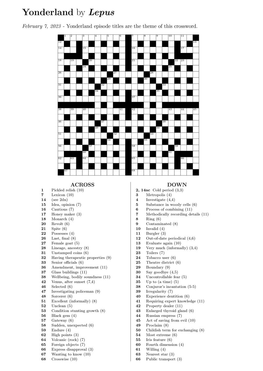 With #BBCGhosts 👻 coming to an end this week, here's a #crossword based on another of the cast's amazing creations #Yonderland ✨ @realmatbaynton @simonfarnaby @MarthaHD @JimHowick @Lazbotron @benwillbond #HorribleHistories