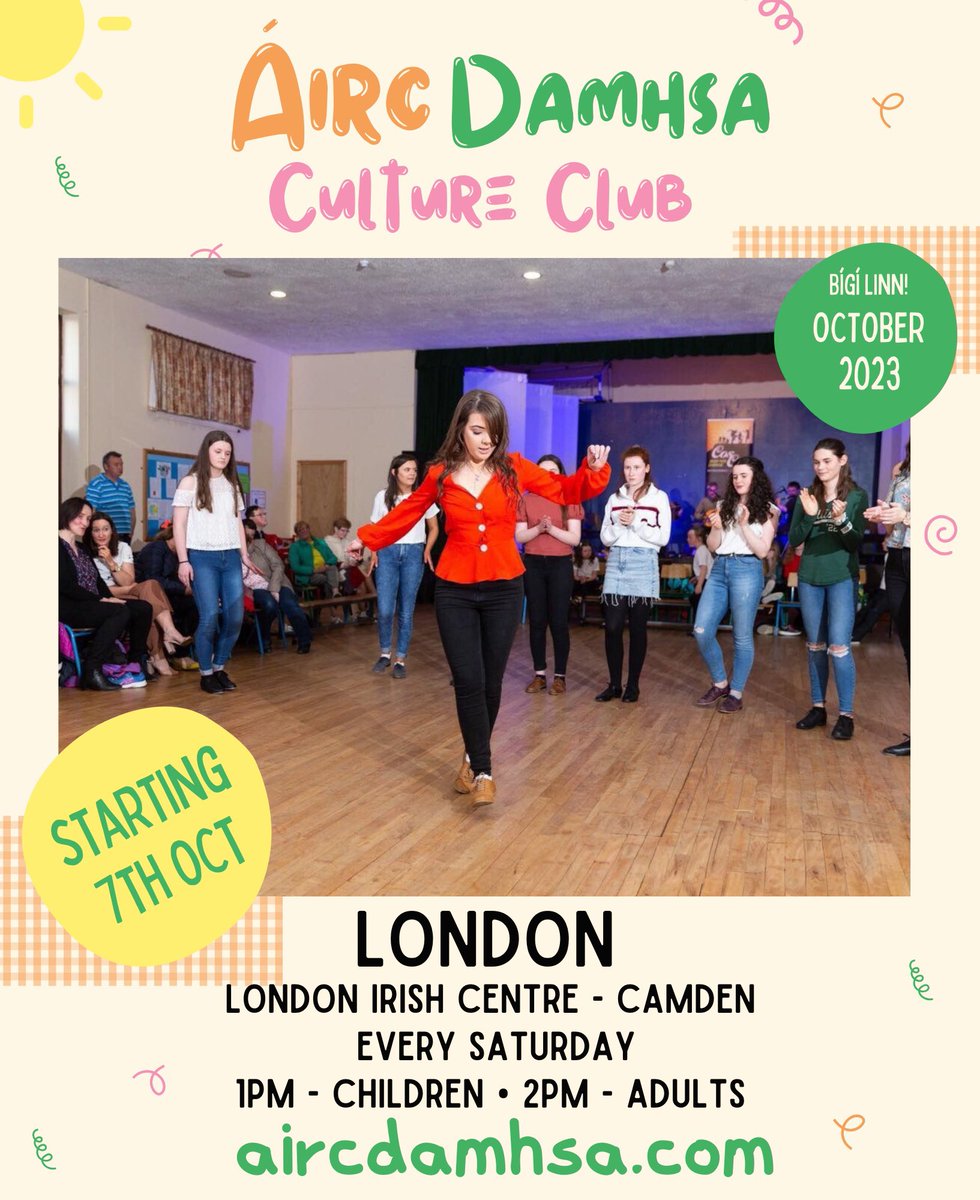 🌟 LONDON - NEW CLUB 🌟
We are very excited to open Áirc Damhsa Culture Club this Saturday at the London Irish Centre in Camden with teacher Caoimhe Mooney from Drumsna.
Come learn Sean Nós Dance with us. 
Children at 1pm - Adults at 2pm 
aircdamhsa.com/classes
<a href="/LDNIrishCentre/">London Irish Centre</a>