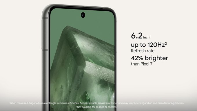 Bhaskar_2510_'s tweet image. 📱 Google Pixel 8 Unveiled! 🚀
🧠 #GoogleTensor G3 + AI
📸 Upgraded ultrawide & all-new wide camera for stunning pics
🌟 2x optical image quality improvement
📺 6.2” Actua display¹ - See the world as it truly is!
💡 42% brighter than #Pixel7
🌈 Ultra-real clarity
🚀 120Hz²…