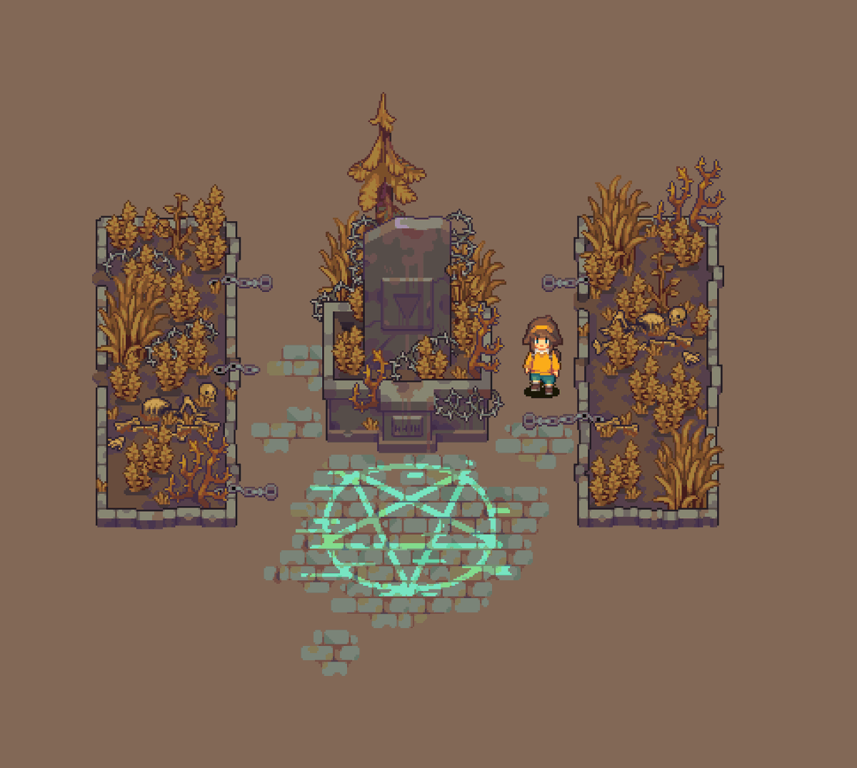 BloomtownGame's tweet photo. 🌙 In the heart of autumn, Bloomtown unveils its spookier side.
The perfect season for hot chocolates, strolls in golden forests... and pentagrams.

You too, fall for the enchantment in Bloomtown! 🍂
✨ https://t.co/ZeXmslWC8x

#pixelart #JRPG #ドット絵 https://t.co/s9HZKrHFJY