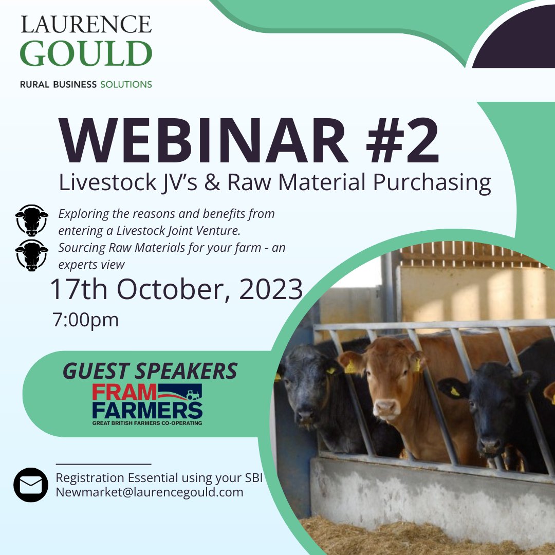 LGPltd's tweet photo. Next week - Our Livestock Joint Venture &amp; Raw Material Procurement Webinar! 🐮 🤝

Guest Speaker from @FramFarmers 

Save the date 🗓️ 
Register by emailing newmarket@laurencegould.com 

#RuralBusinessSolutions https://t.co/A08AIW8RHd
