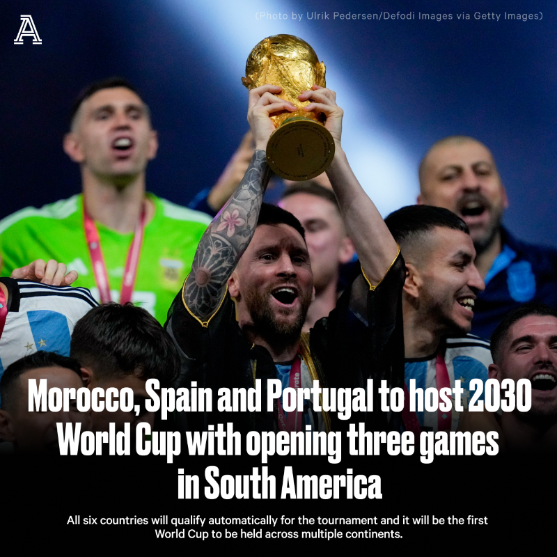 Morocco, Spain and Portugal to host 2030 World Cup, three games in South  America