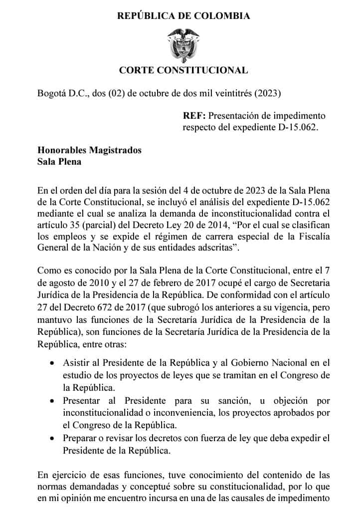 WRadioColombia's tweet photo. #PrimiciaW | Lista de elegibles de la @FiscaliaCol revive en la @CConstitucional: magistrada Cristina Pardo se declara impedida y la ponencia que le correspondió al magistrado Alejandro Linares se estudia en sala plena de este 4 de octubre. https://t.co/zYACyZrMYF