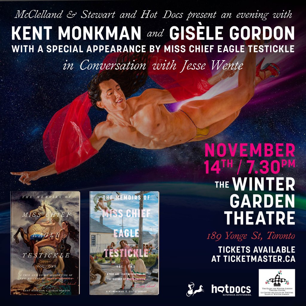 Toronto! In partnership with @HotDocs, we are excited to announce the launch event for Kent Monkman and @giselegordon’s THE MEMOIRS OF MISS CHIEF EAGLE TESTICKLE, Volumes I and II, at the Winter Garden Theatre. Tickets available now! Full North American tour announcement to come!