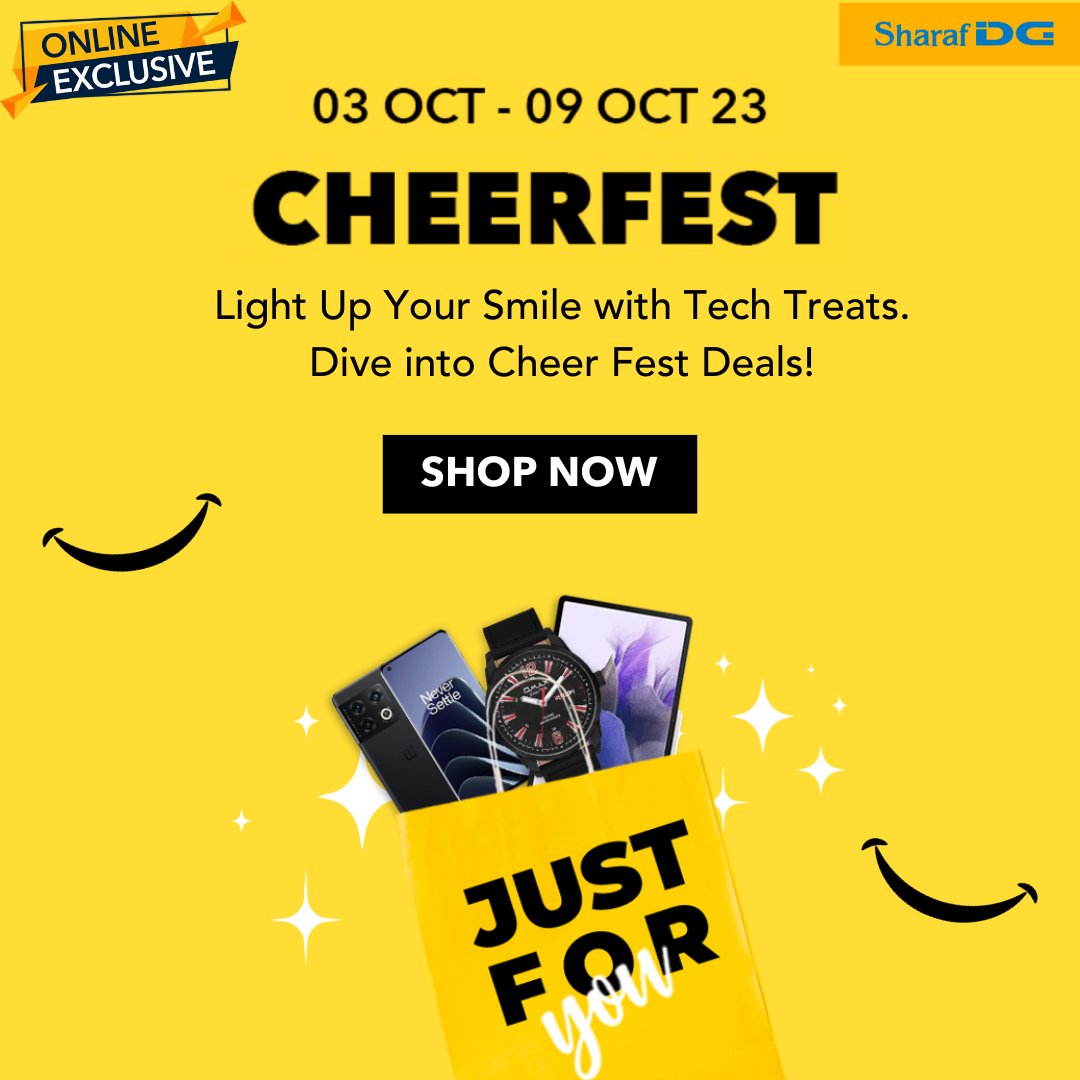 SharafDG's tweet photo. ONLINE EXCLUSIVE: It's Cheerfest Time! 🎉 Get ready to cheer for unbeatable deals on your favorite electronics at https://t.co/SViJjpxGc8. Shop Now: https://t.co/SFyZ71vCac

#Cheerfest #ElectronicsDeals #SharafDG https://t.co/KPAxCjg6F7