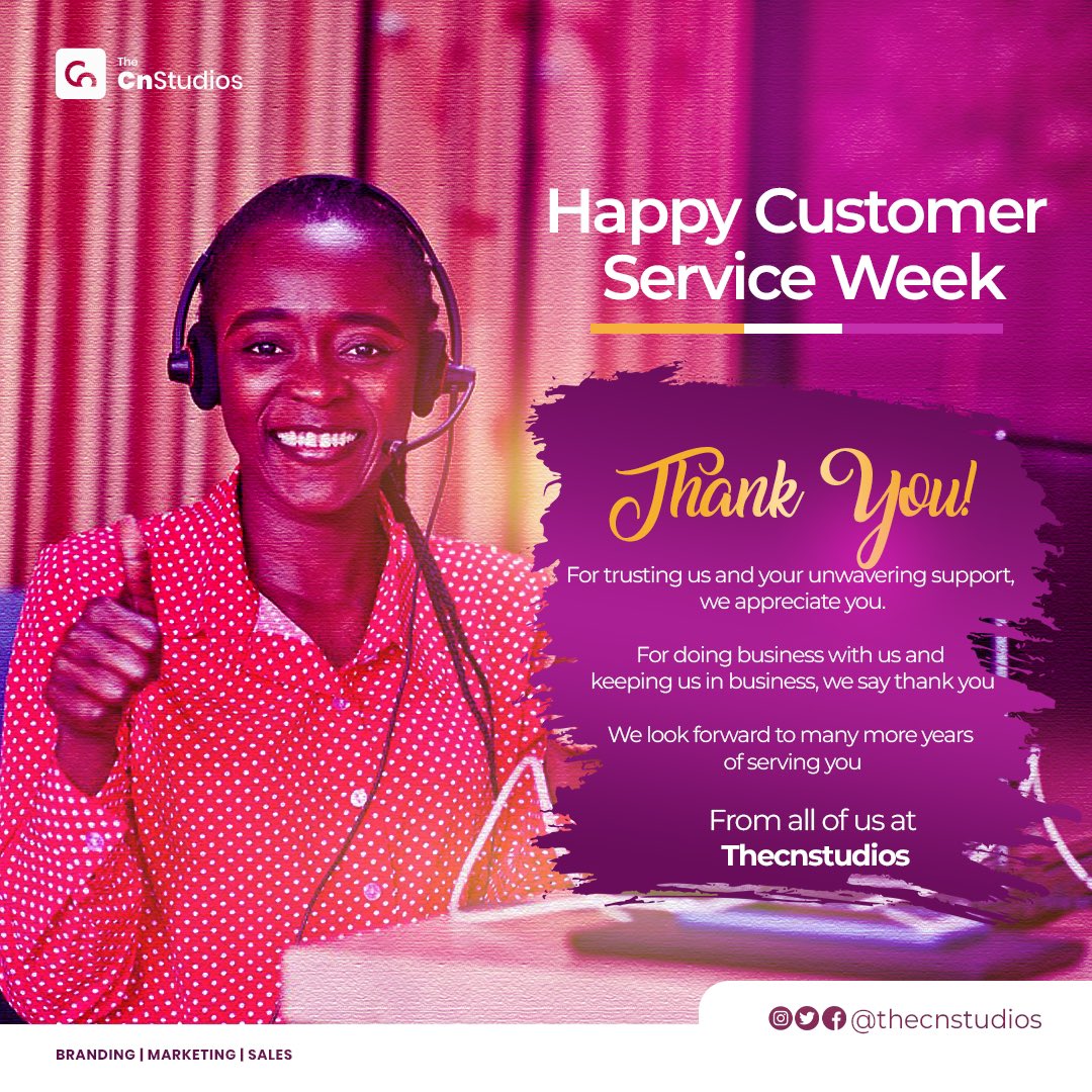 thecnstudios's tweet photo. We are happy to have wonderful clients like you.
Serving you has been and would continue be a pleasure.☺️
Thank you for trusting us; for your patronage, patience, and partnership with us.
We love youuuuuu.❤️
#customersweek #thecnstudios #socialmediamarketing #business #branding https://t.co/7tyJne1tWa