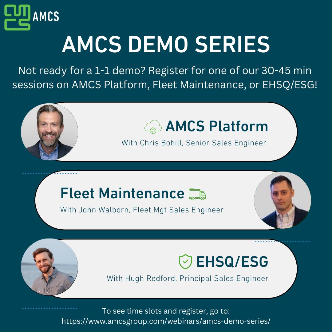 AMCSGroup1's tweet photo. Not ready for a 1-1 demo? Register for one of our 30-45 min sessions on AMCS Platform, Fleet Maintenance, or EHSQ/ESG before the end of the year!

Register: https://t.co/ohhNHRvgCo

#AMCS #fleet #fleetmaintenance #AMCSPlatform #waste #recycling #EHSQ #ESG #safety https://t.co/3KlEqsFvYz