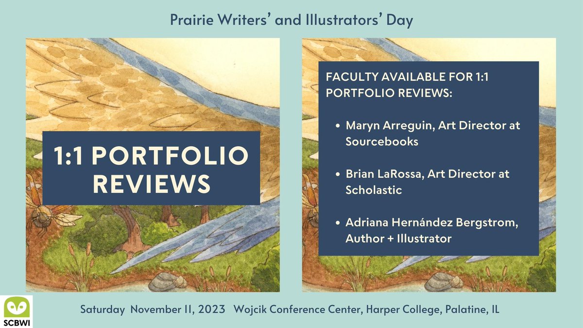 Want to get a professional review of your illustration portfolio?! Spots available for 1:1 Portfolio Reviews at #PWIDCloseUp2023 For $60 - Don't miss this chance to elevate your craft! Link in BIO to register! #SCBWI
