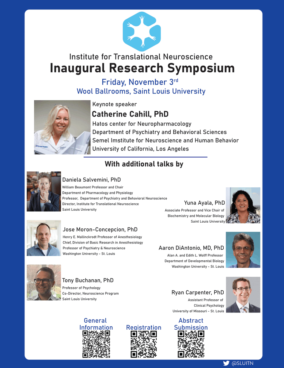 SLU_ITN's tweet photo. 📢Last chance to register for The Institute for Translational Neuroscience Inaugural Research Symposium on 11/3! Deadline is 10/11. https://t.co/7pqTbD6h2z