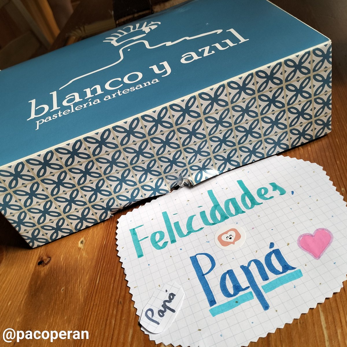 pacoperan's tweet photo. Celebrar el día de #SanFranciscoDeAsis, en casa, con mi mujer y mis hijos, recordando a mi #abuela Paca Conejero Cayuela, y terminar con unos dulces típicos de @blancoyazul_com con este #letering #notieneprecio https://t.co/S9HKwqoLjD