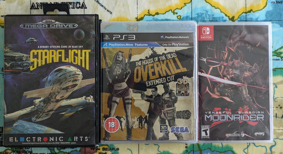 Today's deliveries. A range of systems here. Starflight for the #MegaDrive is a new one for me to try #HouseOfTheDead Overkill I had on #Wii but I don't have the directors cut and Vengeful Guardian Moonrider is a newish #Switch game I've yet to try!