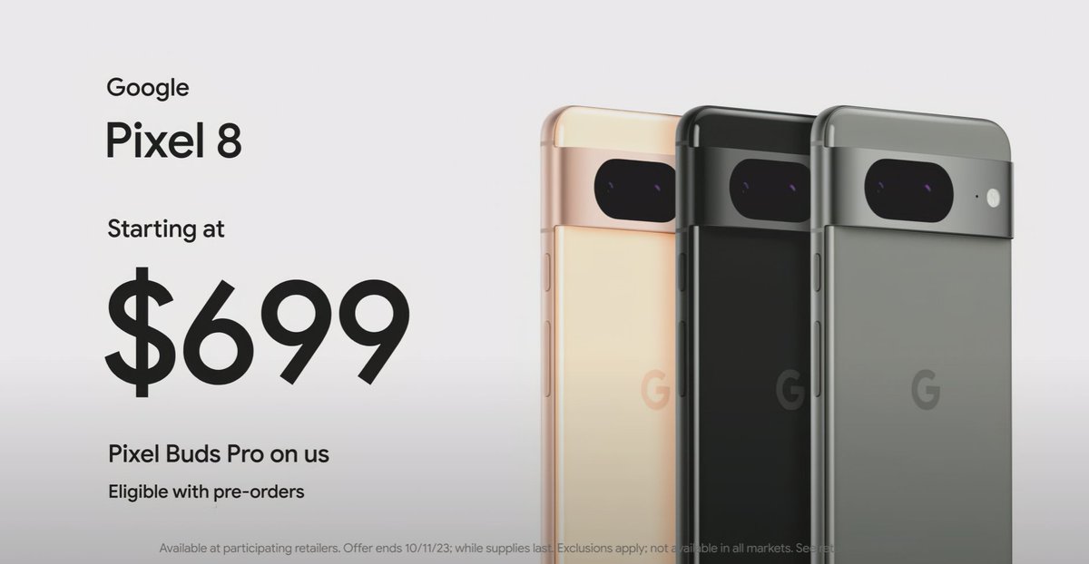 bytesector's tweet image. #Pixel8 starts at $699 USD, pre-order today, available next week...great pre-order bonus
