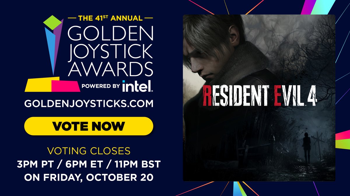 RE_Games's tweet photo. Resident Evil 4 has been nominated for PlayStation Game of the Year at the @GoldenJoysticks, so stop by and give us a vote will ya, stranger?

✅ Vote Now - https://t.co/S0AiU8v2bQ https://t.co/gEtNNddNQ9