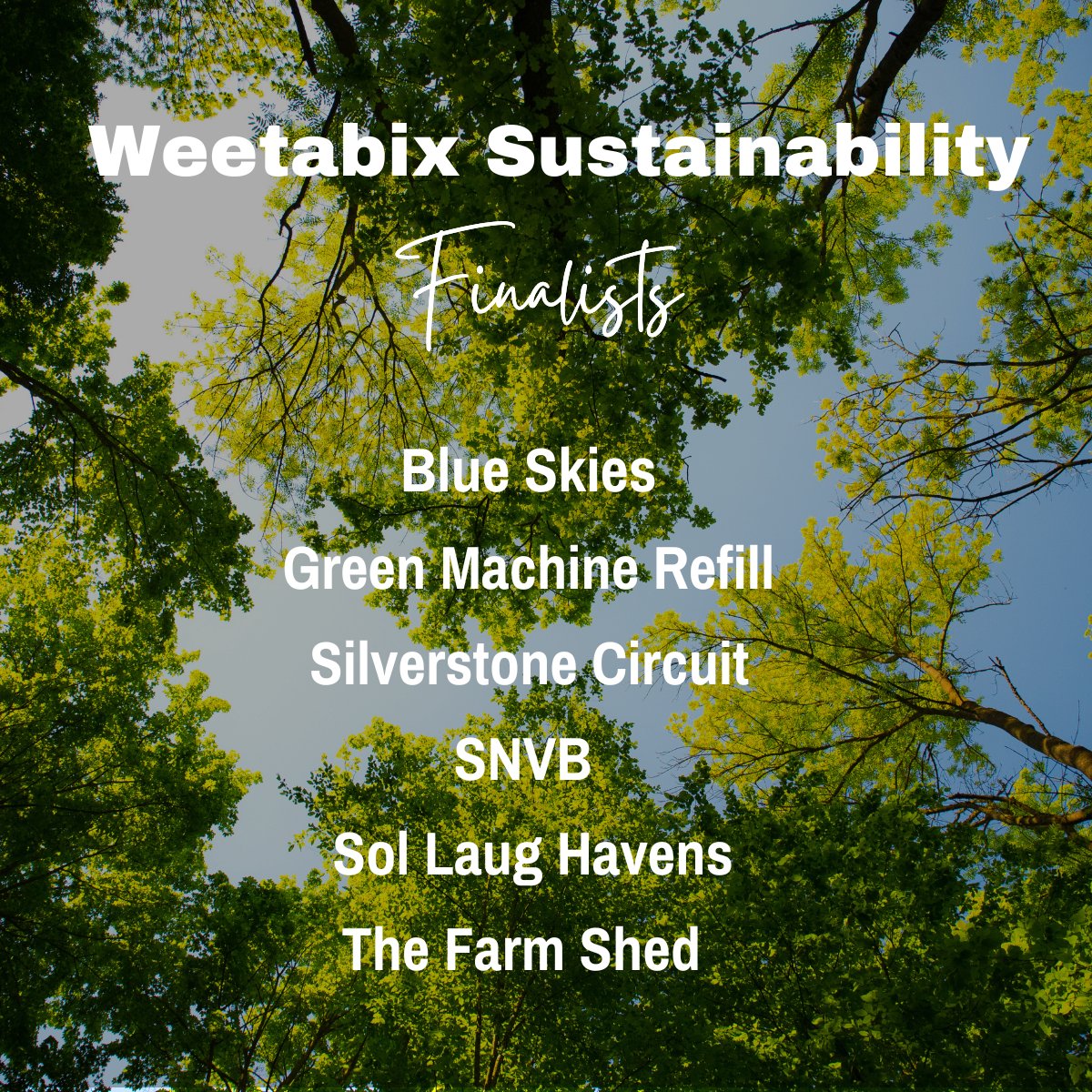 foodawardsHQ's tweet photo. 🌎 This year's finalists for the 'Weetabix Sustainability Award', sponsored by our headline sponsor @weetabix, are:

⭐️ Blue Skies 
⭐️ Green Machine Refill
⭐️ Silverstone Circuit 
⭐️ SNVB
⭐️ Sol Laug Havens
⭐️ The Farm Shed 

#WNDAD23 #WNFAD #sustainability https://t.co/5WYSqxm4Nh