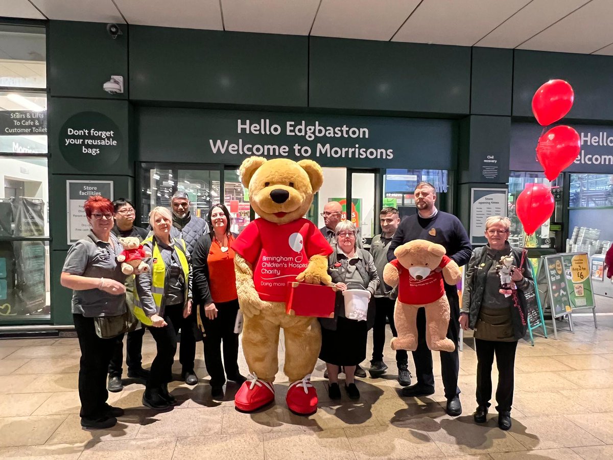 Bham_Childrens's tweet photo. Bertie made an appearance at Morrisons Edgabston this morning and will be visiting stores across the Midlands, as they raised money for our sick kids. Let us know if you spot him! Thank you @Morrisons for your incredible support! #bertiebear #mightybertie https://t.co/gXzfP5dasU