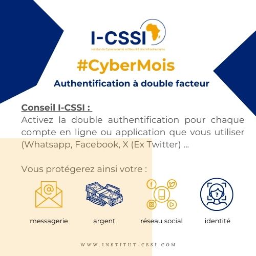 #CyberMois 🔐 🌍

Thème : Développons notre cyber intelligence 🧠

💻 L'importance de la double authentification

#CyberAwarenessMonth #ICSSI