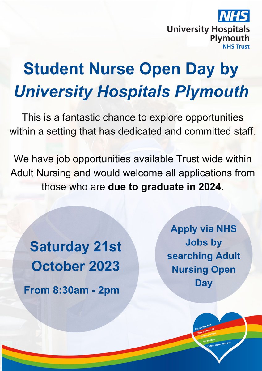 UHP Derriford Recruitment (@derrifordjobs) on Twitter photo Calling all 3rd year Student Nurses... we are recruiting at <a href="/UHP_NHS/">University Hospitals Plymouth NHS Trust</a> for next year, and we want you! π§ββοΈπ
Click on the link below to APPLY now!
πjobs.nhs.uk/candidate/jobaβ¦
<a href="/DerrifordNurses/">UHP Nursing π</a> <a href="/PlymUni/">University of Plymouth</a> <a href="/Precept_UHP/">Preceptorship : University Hospitals Plymouth</a> Calling all 3rd year Student Nurses... we are recruiting at <a href="/UHP_NHS/">University Hospitals Plymouth NHS Trust</a> for next year, and we want you! π§ββοΈπ
Click on the link below to APPLY now!
πjobs.nhs.uk/candidate/jobaβ¦
<a href="/DerrifordNurses/">UHP Nursing π</a> <a href="/PlymUni/">University of Plymouth</a> <a href="/Precept_UHP/">Preceptorship : University Hospitals Plymouth</a>