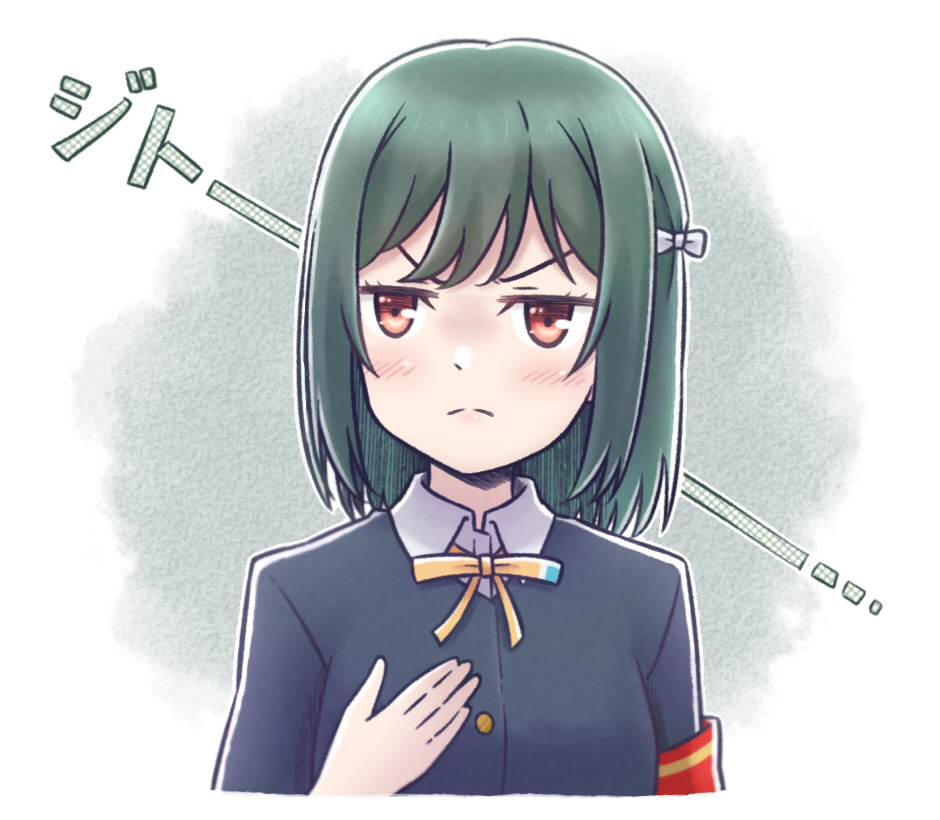 1girl school uniform dark green hair nijigasaki academy school uniform solo armband ribbon  illustration images