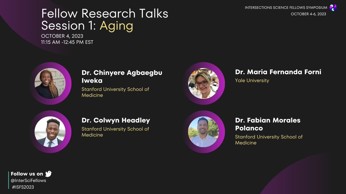 InterSciFellows's tweet image. We are kicking off the fellows science sessions on the topic of Aging! Join us to hear the exciting research from @ChinyereIweka @mafeforni @CoCo_Headley, &amp;amp; @FaboPolanco #ISFS2023 RSVP: bit.ly/ISFS2023-Regis…
