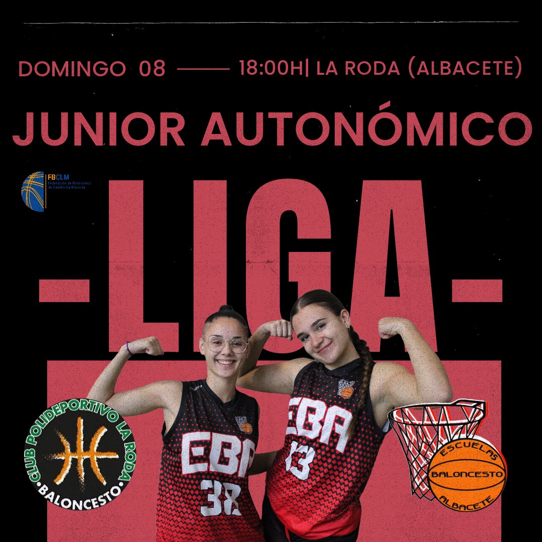 EBA_Albacete's tweet photo. #JunAutFem| Jornada 2🏀

Las junior se trasladan a La Roda con objetivos claros y buscando el primer tanto de la temporada  🔥🔝

🆚 @basketcplaroda 
📆Domingo 08
⏱️18:00h
🏟️La Roda (Albacete) 

🖤❤️#masEBAquenunca https://t.co/kSbn4YxxaU