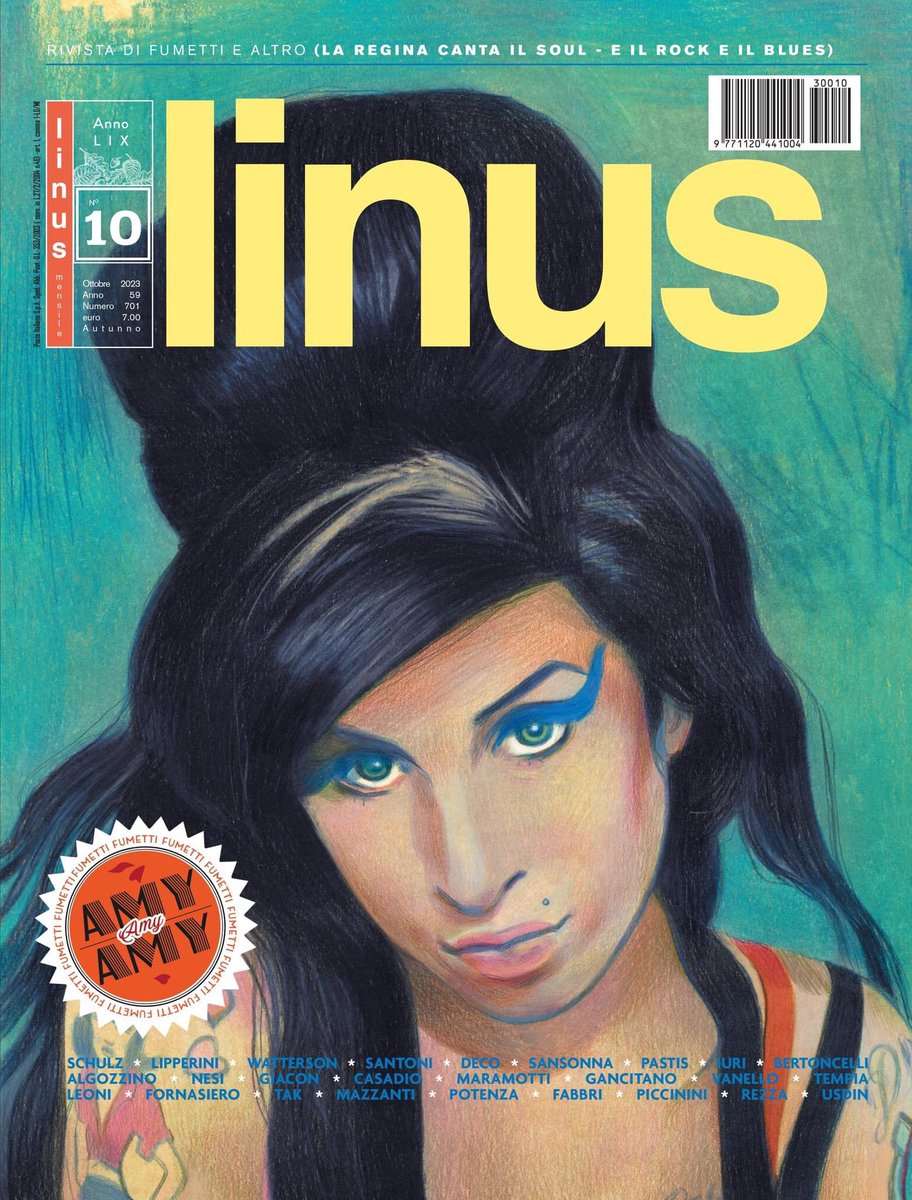 È in edicola il nuovo #linus di ottobre, con lo speciale dedicato a @amywinehouse che quest’anno avrebbe compiuto 40 anni: articoli, illustrazioni e approfondimenti, oltre alle nostre rubriche, in questo numero tutto da sfogliare con la voce immortale di Amy in sottofondo.