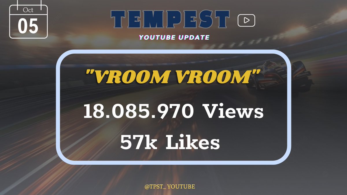 TPST_YOUTUBE's tweet photo. TEMPEST YOUTUBE UPDATE ๐ 05.10.2023-12AM (KST)
๐๏ธVROOM VROOM MV ๐ถ
๐ฅ๏ธ๐ป๐ฑ18.085.970 Views
๐ 57k Likes
๐ https://t.co/5olv5vtJufโฆ
#TEMPEST #ํ
ํ์คํธ #TPST_YOUTUBE
#Vroom_Vroom https://t.co/0nNZUXvItX