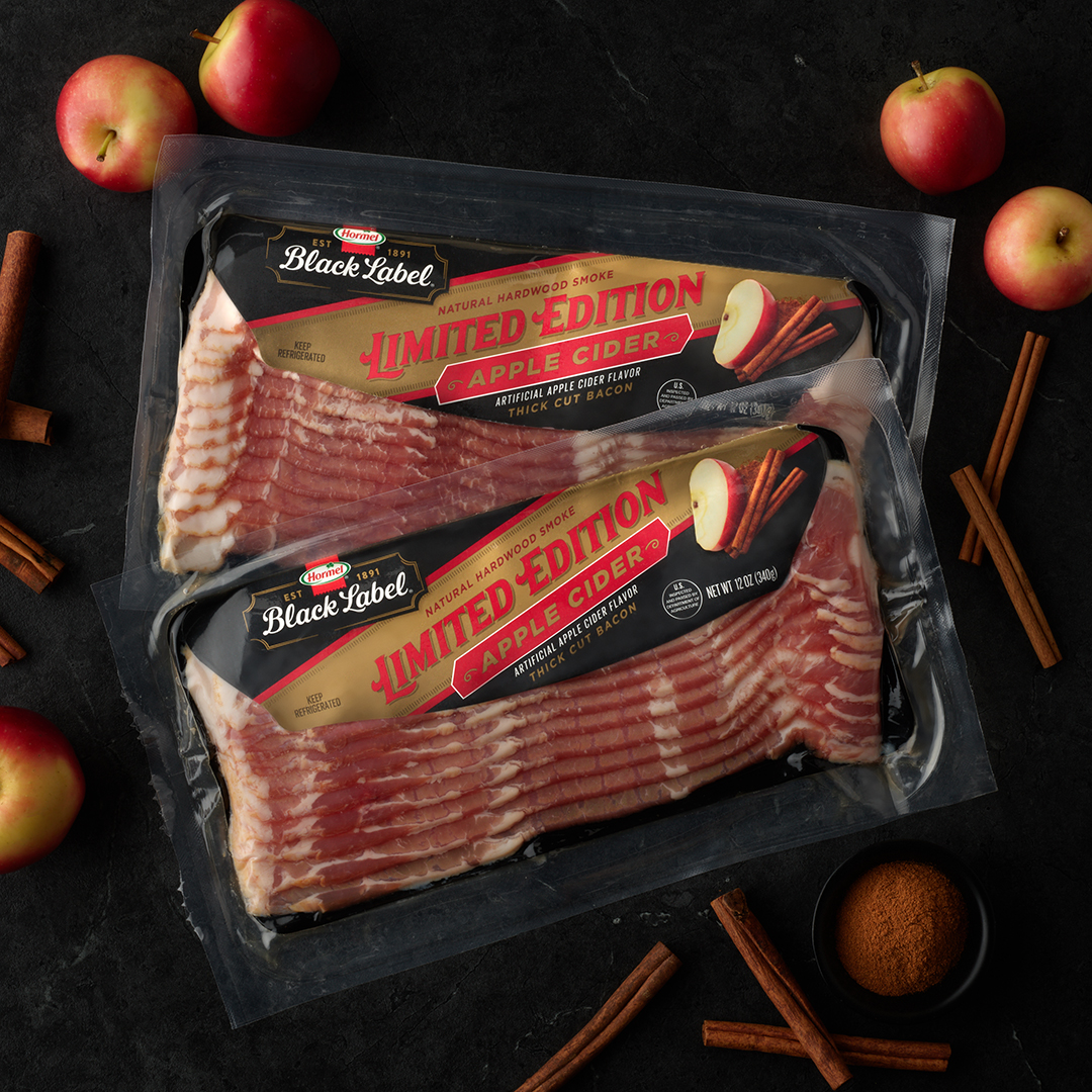 We're excited to introduce HORMEL® BLACK LABEL® Apple Cider Flavored Bacon, which perfectly combines bacon with one of autumn's trendiest flavors. 🥓 🍎