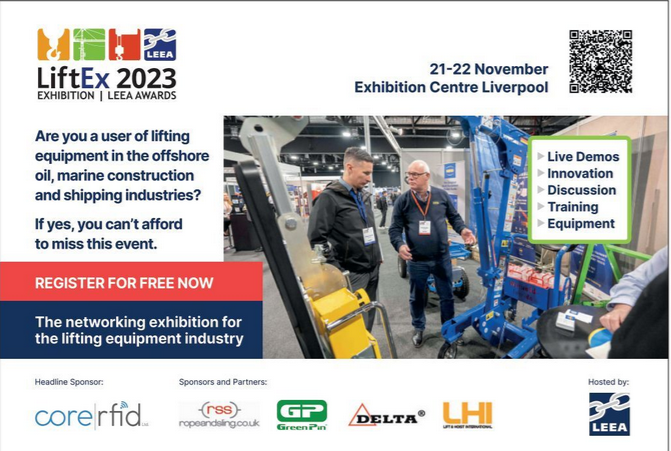 LiftEx Liverpool 2023..21-22 November.

LiftEx 2023 is the essential exhibition for users of lifting equipment.

As a user of lifting equipment, you can't afford to miss this event. 
21-22 NOVEMBER.
