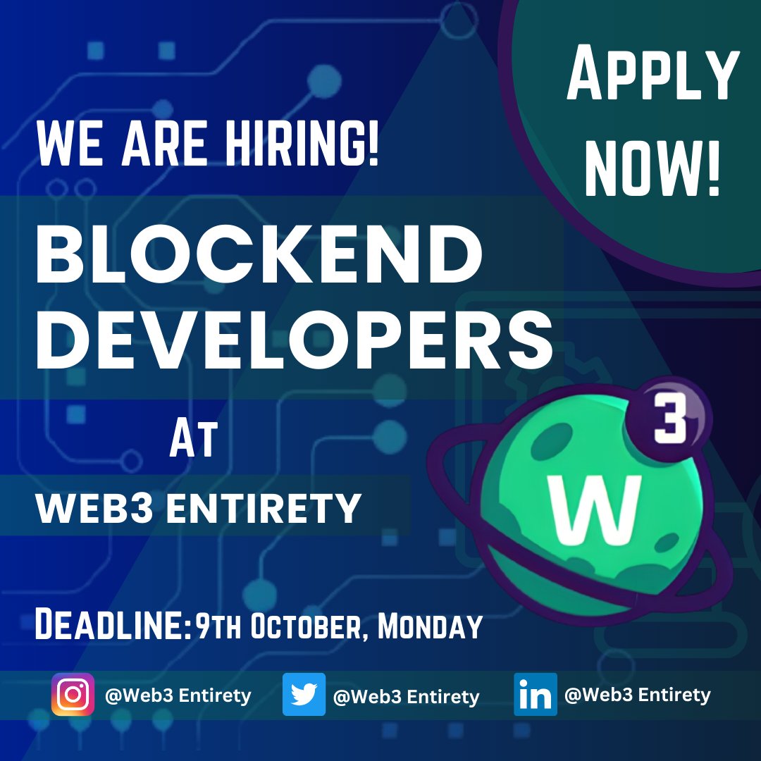 web3entirety's tweet photo. 🌟 Ready to Dive into Web3 Innovation? 🚀
Join us as an unpaid BlockEnd Intern at Web3Entirety!
📅 Duration: 1 Month ⏰ Deadline: October 9, 2023
🔗 Apply NOW: https://t.co/2D4Vfpo4i3
Don't miss your opportunity to be part of the Web3 revolution! #Web3Entirety #BlockEndintern https://t.co/zGke6umQN1