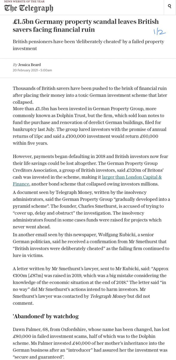 ianbeckett's tweet photo. 5/5 Background: ‘£1.5bn German property scandal leaves British savers facing financial ruin’ - https://t.co/eZrfxdMCs0; ‘How $1 billion in investor money was wiped out by a property pitch’ - https://t.co/k1LCdPKnIB. https://t.co/FcbevOHgHY