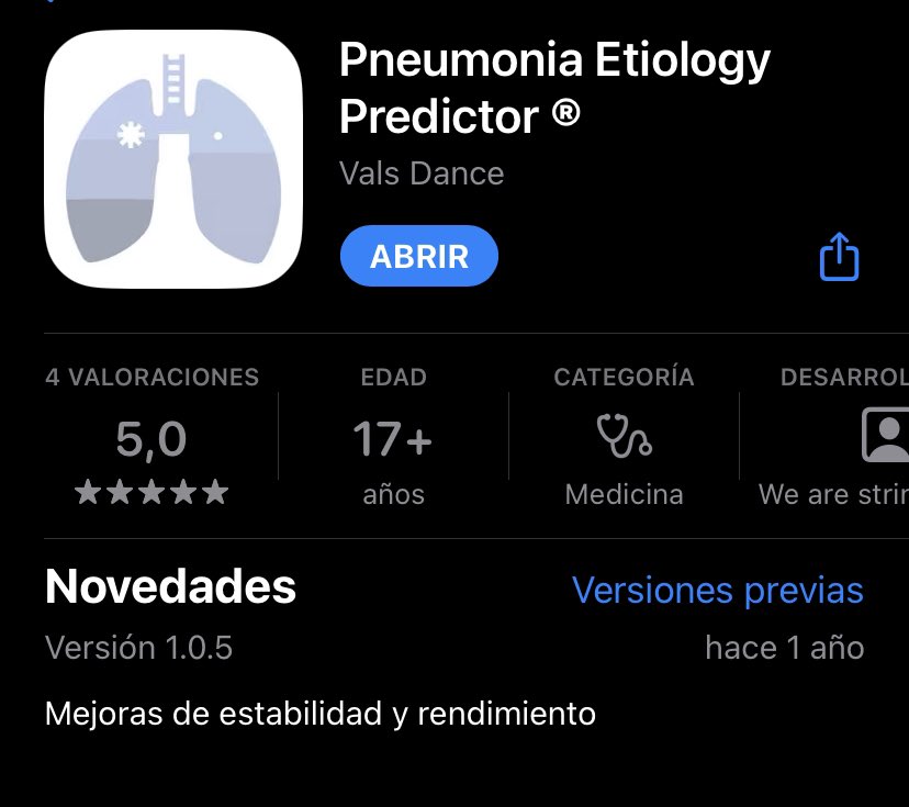 ¡Qué difícil puede resultar a veces establecer la etiología de las neumonías! Os traemos una app que, a partir de datos clínicos y analíticos, establece el riesgo de neumonía bacteriana y vírica. 
¿Quién no querría tenerla entre sus aplicaciones favoritas? 🫁🩻 #mirseup