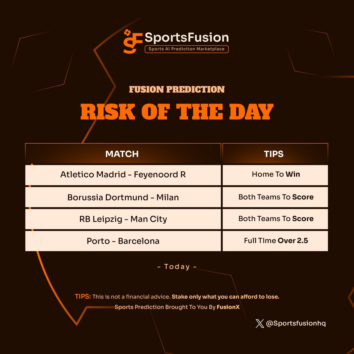 Risk of the day 💥💥

Sportybet Code ➡️  294E881

Why don't you have a Sportybet Account ❓️

Register here now❗️
bit.ly/3reSkRh

#ChampionsLeague #NapoliRealMadrid | Man u