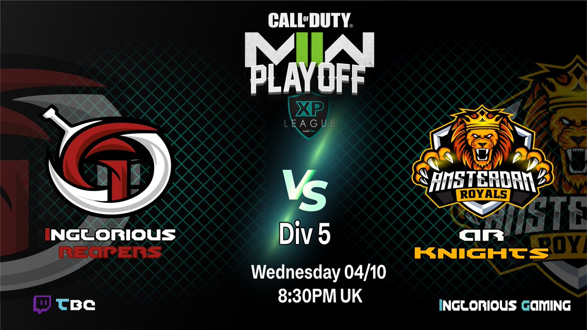 Inglorious Gaming (@ingloriousgmg) on Twitter photo The reapers will close the night for our @XP_Europe teams, as they look to win their second playoff game against against <a href="/AmsterdamRoyals/">Amsterdam Royals</a> AR knights.
Game will be live here : twitch.tv/apocalypse_ttv The reapers will close the night for our @XP_Europe teams, as they look to win their second playoff game against against <a href="/AmsterdamRoyals/">Amsterdam Royals</a> AR knights.
Game will be live here : twitch.tv/apocalypse_ttv