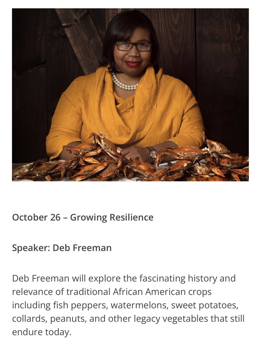 Hope you can join me as I talk about the legacy of African-American foodways and how that is a tool of resilience as part of the Smithsonian Gardens partnership with the <a href="/NMAAHC/">Smithsonian’s NMAAHC</a>’s new series, “Let’s Talk African American Gardens” on October 26. 

gardens.si.edu/learn/lets-tal…