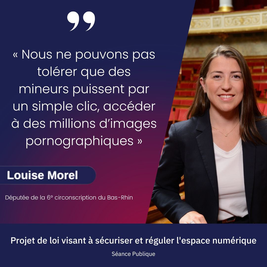 LouiseMorel67's tweet photo. 🔞Avec l'adoption de ce texte, les éditeurs de sites pornographique devront mettre en place un système de vérification de l’âge sous peine de sanctions.

📲 Aucun contenu pornographique ne devra être visible tant que l’âge n’est pas vérifié. 

🔗 : https://t.co/wTibrdpTpq https://t.co/CpTnxS0e62