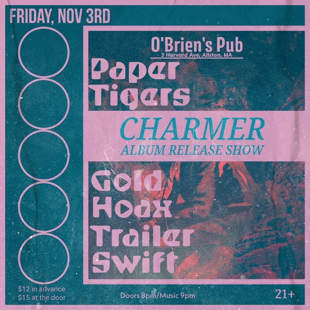 Special announcement! Our album release show for Charmer is one month away. We’ll be performing the LP, in its entirety, at @obrienspubboston  on 11/03 with <a href="/goldhoaxmusic/">Gold Hoax</a> and @trailerswiftboston This will be the only time we ever perform Charmer start to finish. Be there. 🐅