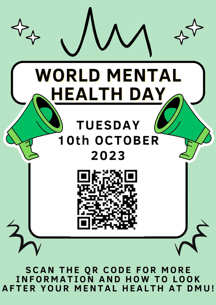 World Mental Health Day is approaching! The theme for this year's #WorldMentalHealthDay is 'mental health is a universal human right' - follow the QR code below for more info & more to come Tuesday 10th Oct #WorldMentalHealthDay2023 #mentalhealthnursing @dmuleicester @DMU_Nur_Mid