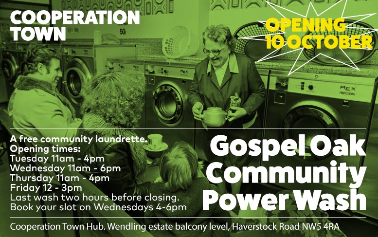Community Power Wash, the first <a href="/CooperationTown/">Cooperation Town</a> free community laundrette, opens in Gospel Oak next week. It was initiated by our neighbours Carol &amp; John and supported by <a href="/camden_giving/">CAMDEN GIVING</a> and <a href="/LankellyChase/">Lankelly Chase</a>. We already have a request to open another one! Watch this space 👀