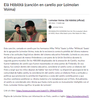 ECedercreutz's tweet photo. Suuret kiitokset @loimolanvoima:lle avusta käännöksen kanssa. Gracias a Loimolan Voima por ayudarme a traducir su canción del carelio al finés (y al español). 

Analizaremos la letra en el curso Finlandia: lenguas, minorías y nación. https://t.co/St1sLLNQyJ