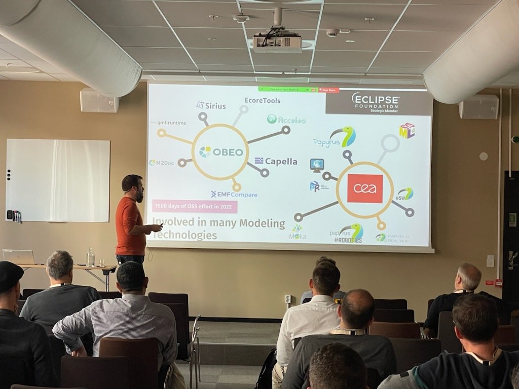 bruncedric's tweet photo. I just had the pleasure to share with the #models23 community what we've been working on with the CEA: Papyrus makes the leap to Sirius, makes the leap to the Web, and we are creating a new project dedicated to SysMLv2 editing, integrated with Capella and Papyrus : SysON! https://t.co/zABLpjQyPV