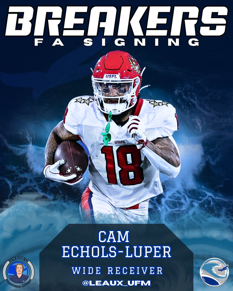 The #Breakers have signed former Generals WR Cam Echols-Luper, welcome to Breaker Nation Cam!
#USFL #UFM #NewOrleans #GeauxBlueWave #Louisianasports