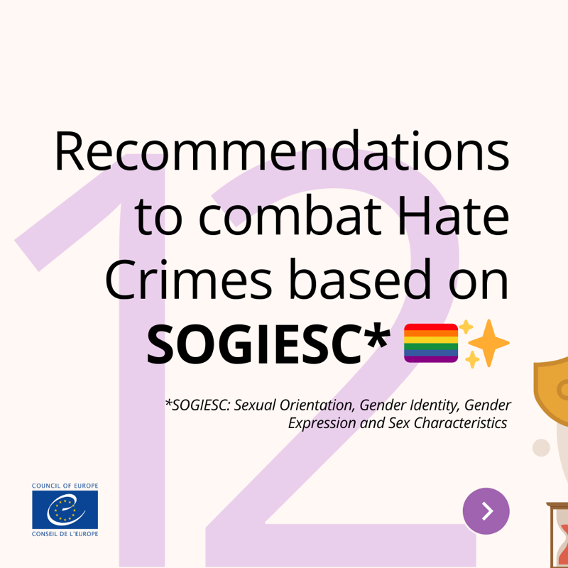 coe's tweet photo. 1️⃣2️⃣ recommendations to counter hate crimes based on sexual orientation, gender identity, gender expression, and sex characteristics (#SOGIESC)
 
Learn more about the challenges and solutions recommended in the 🆕 report.

#LGBTI #NoHate

⬇️