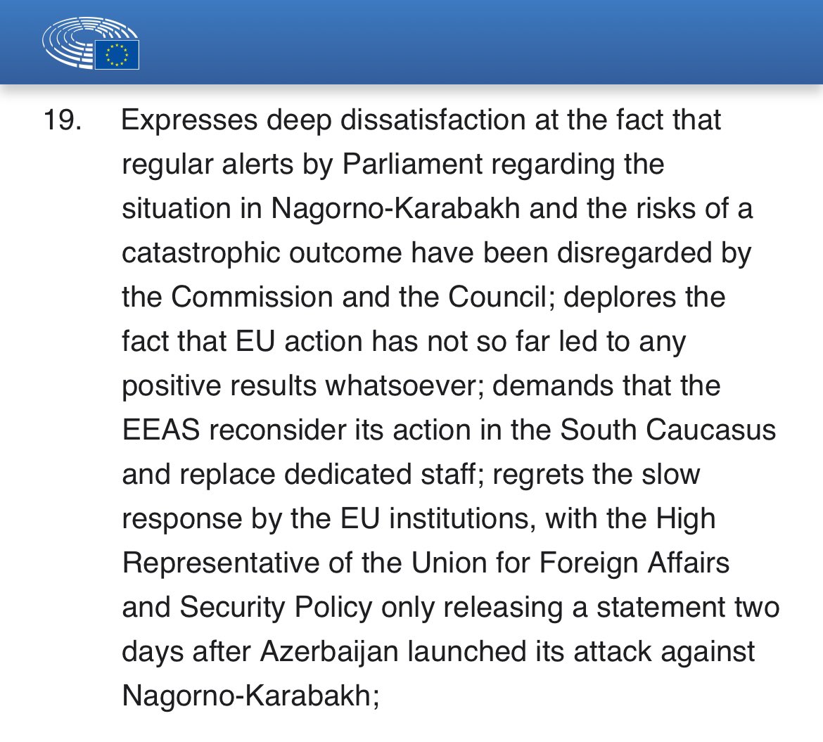 dhbln's tweet photo. Deutliche Worte: Morgen stimmt das @Europarl_DE über eine Resolution zu #Bergkarabach ab. Der Entwurf geht ungewöhnlich hart mit  @EU_Commission und @EUCouncil ins Gericht. Auch bzgl @ToivoKlaar scheint der Geduldsfaden gerissen. https://t.co/kXXHCIzjeN