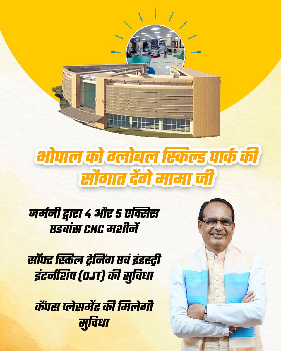 आत्मनिर्भर मध्यप्रदेश की दिशा में ऐतिहासिक कदम...
आज मामा शिवराज जी ने 4 नए ग्लोबल स्किल पार्क का शिलान्यास किया।  #मामा_का_ग्लोबल_स्किल्स_पार्क <a href="/ChouhanShivraj/">Shivraj Singh Chouhan</a>